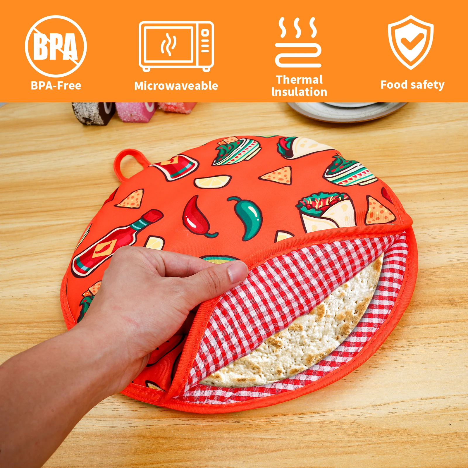 Tortilla Warmer Bag Portable 12 Inch Tortilla Warmer Bag Insulated Microwave-Safe Fabric Holder For Pizza Bread Double-Sided Tortilla Bag Warmer