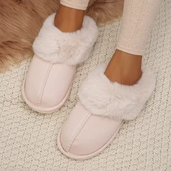 Cozy Faux Fur Cotton Slippers - Women's Plush Winter Indoor Slides - 38-39(fit 36-37) (Beige)