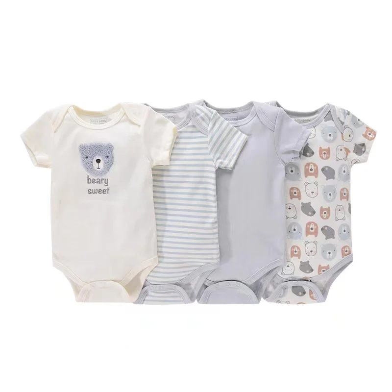 4Pieces Baby Clothing Four Season Unisex Cartoon Short Sleeve Baby Boy Girl Bodysuits Cute 100%Cotton Newborn Clothes 5