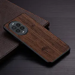 Custodia per telefono in pelle con motivo in legno di bambù di lusso