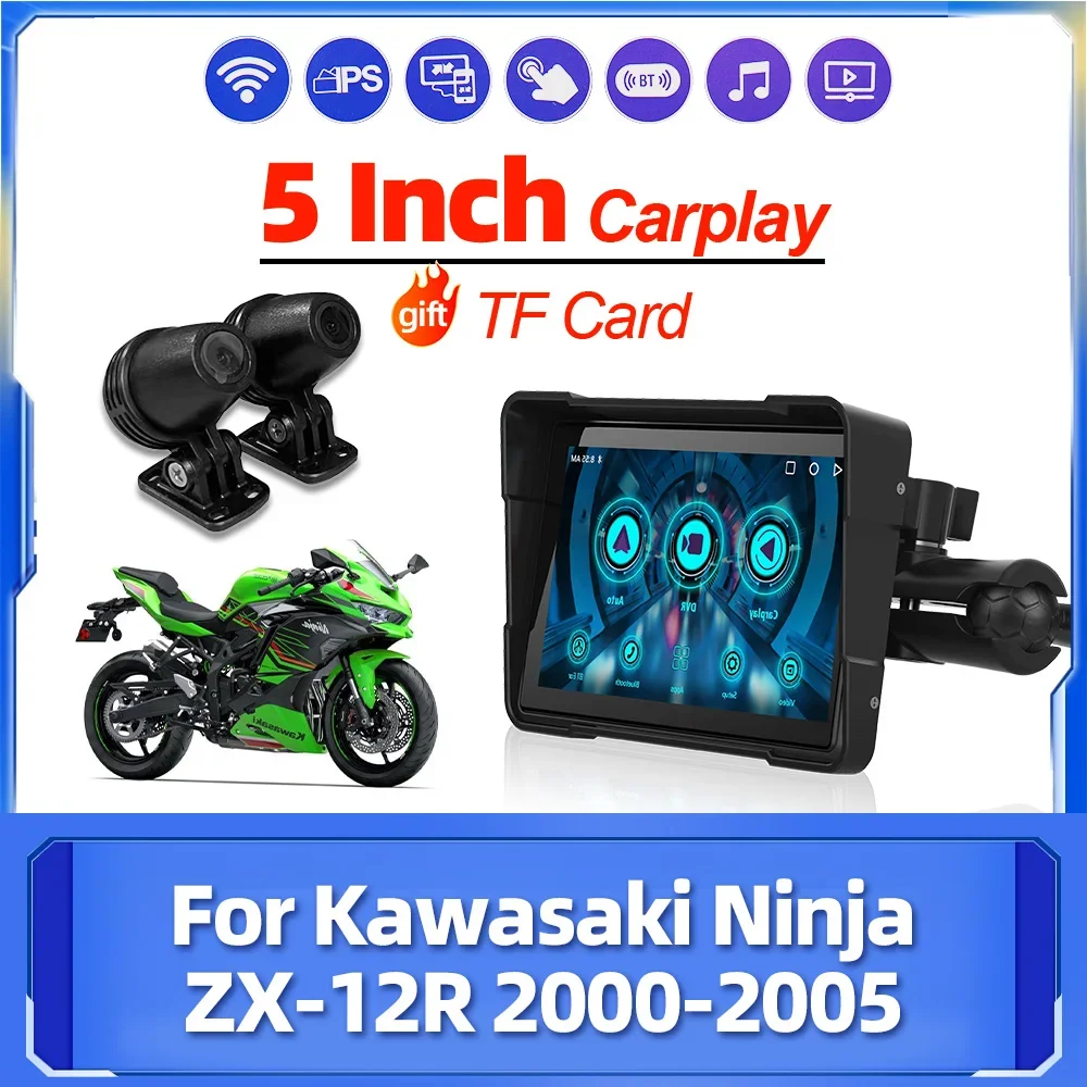 

IPX7 5 Inch Motorcycle Portable Navigation GPS Screen Wireless Carplay Touch Display For Kawasaki Ninja ZX-12R 2000-2004 2005