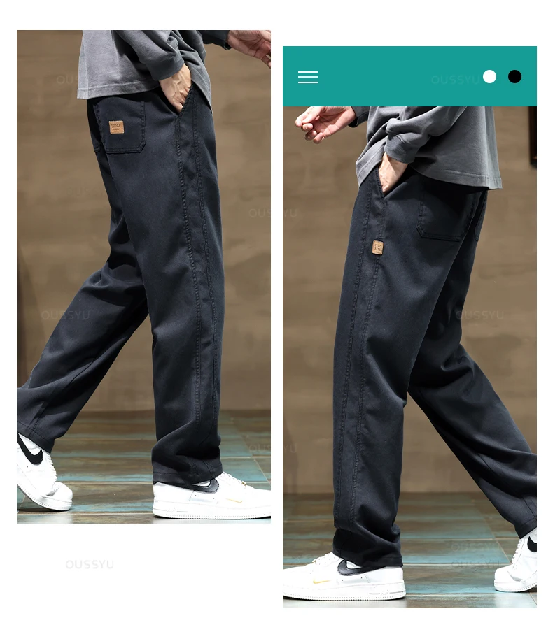 Brand Clothing New Soft Lyocell Fabric Pants Men Thick Loose Straight Drawstring Elastic Waist Korea Casual Cargo Trousers Male
