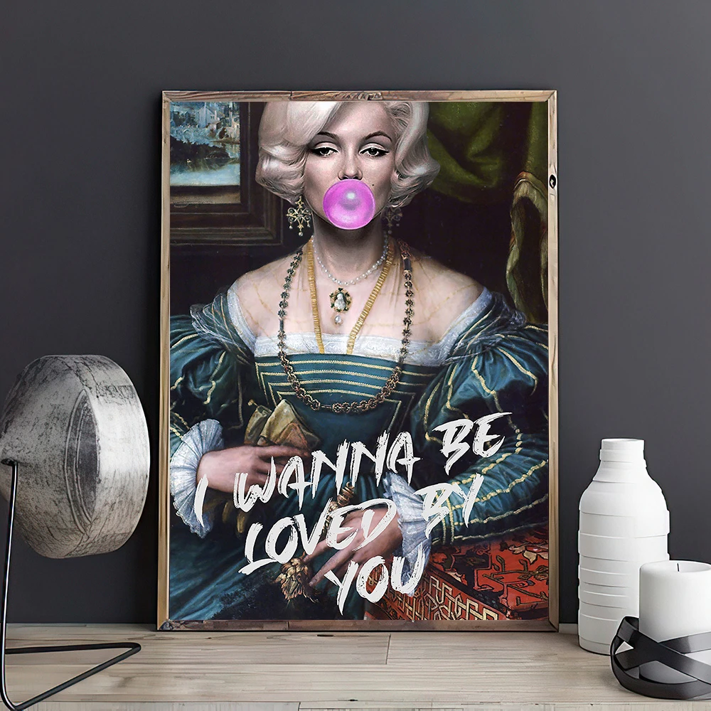 Monroe Bubble Gum Printable Wall Art Alter Art Portrait Renaissance Oil Nordic Living Room Home Decor - Painting & Calligraphy AliExpress