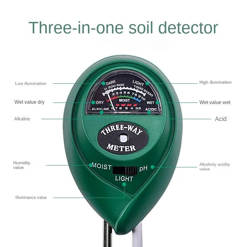 Soil Moisture Sensor Soil Tester PH Meter 3 in 1 Soil PH Meter Sunlight Moisture PH Tester Flower Meter Garden Soil Humidity Sensor Plants Acidity Hygrometer