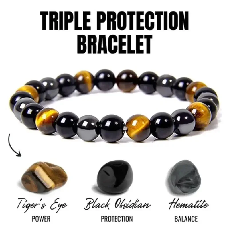 Magnetic Hematite Tiger Eye Obsidian Bracelet Men Women