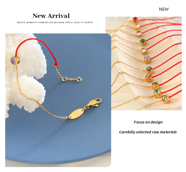 Red String Chain Link Bracelet With Gemstone For Men And Women_voghion.com