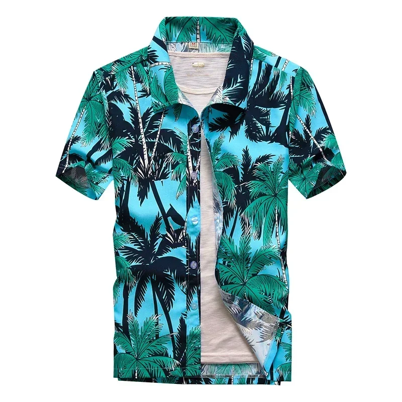 

26 Colors Summer Fashion Mens Hawaiian Shirts Short Sleeve Button Coconut Tree Print Casual Beach Aloha Shirt Plus Size 5XL
