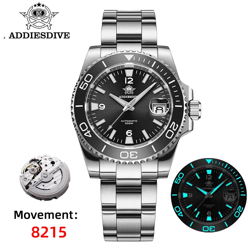 ตัวเลือกสินค้า นาฬิกาดำน้ำผู้ชาย ADDIESDIVE 8215 กระจกแซฟไฟร์ AR เซรามิค BEZEL กันน้ำ 200 เมตร สแตนเลส