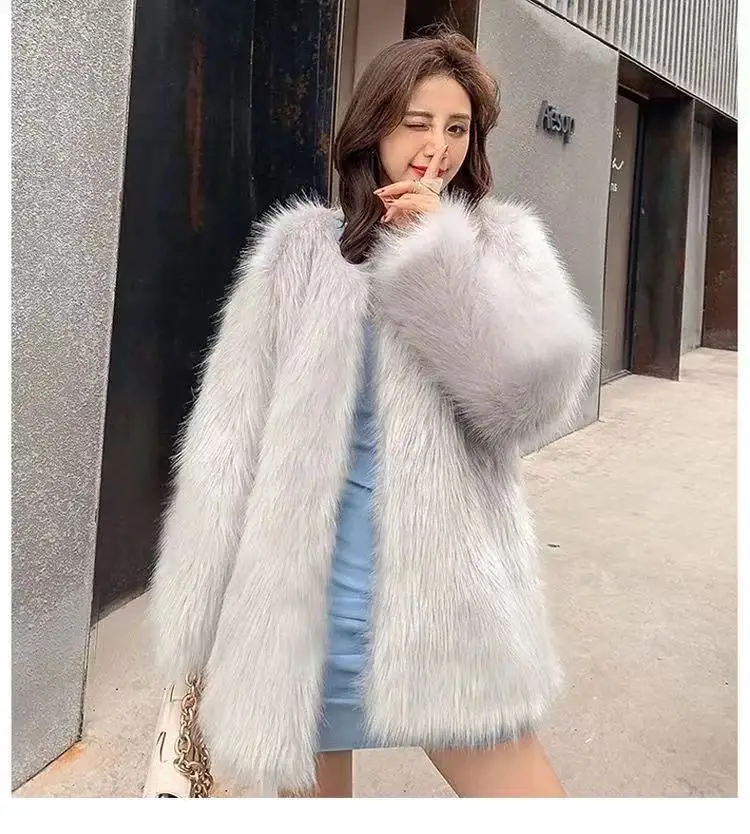 White Grey Fur Coat 