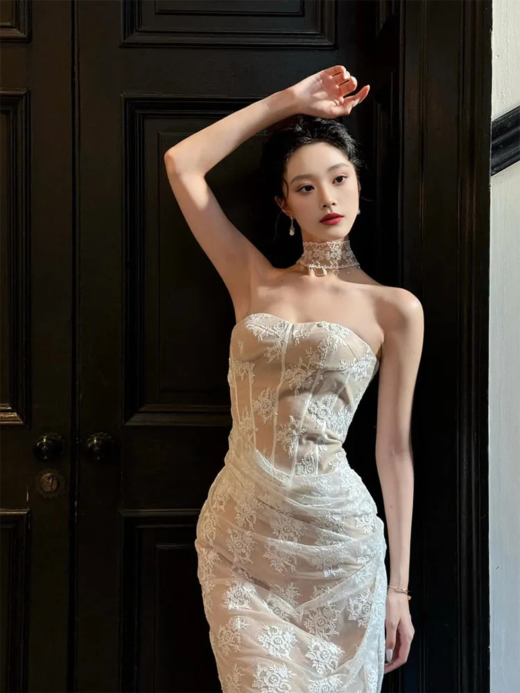 웨딩 드레스 한판 슬림 핏 웨딩 드레스 생일 파티 웨딩 드레스 레이스 하얀색 웨딩 드레스 웨딩 드레스