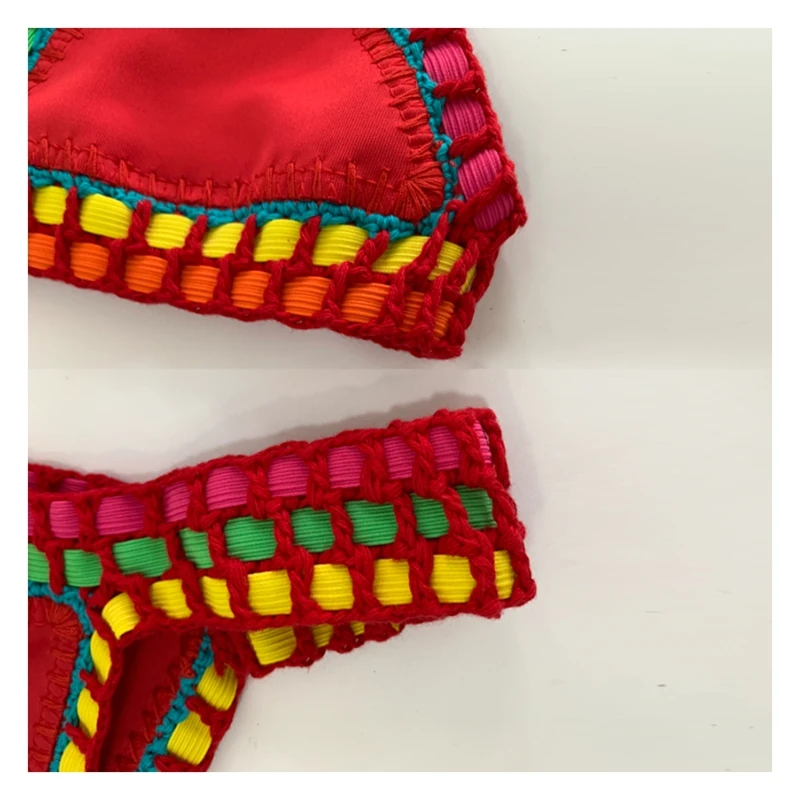 Handmade Crochet Bikini - Women's Two Piece Swimwear, Elastic Triangle Top & Low-Rise Bottoms