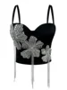 Fashion Women Diamonds Embroidery Flowers Tassel Bustier Corset Crop Tops To Wear suspender vest