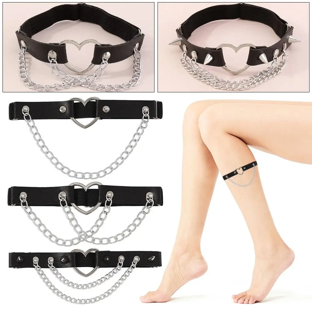 

Leather Leg Chain Fashion Sexy Elastic Body Jewelry Goth Heart Elasticity Leg Necklace Girl
