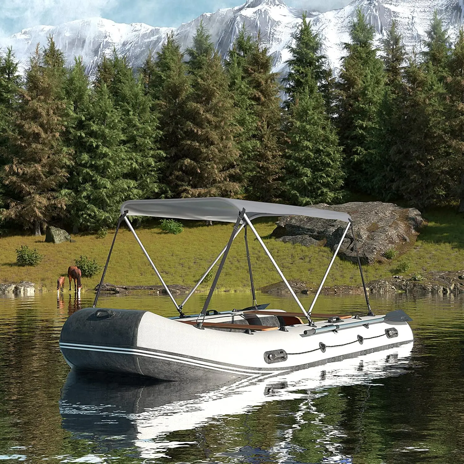 Foldable Bimini Top Boat Cover Canopy Cover 2Bow Bimini Top(63" L 39&lsquo;&rsquo;-55&lsquo;&rsquo; W 43.3" H) Suitable for Boats of 3.2-4.5 FT