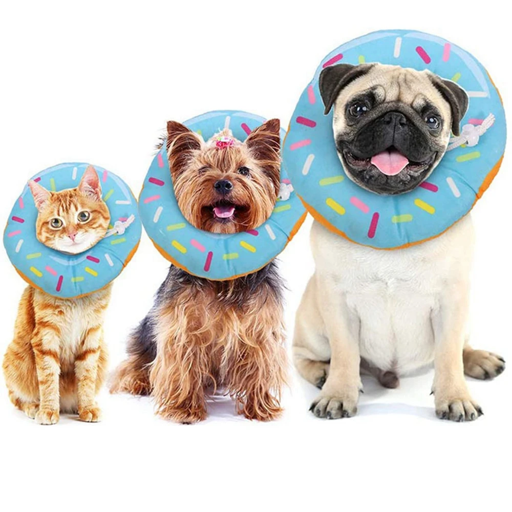 Pet Cat E-Collar Recovery Cone Adjustable Cotton Blends Neck Recover Cat Dog Printed Elizabeth Circle Pet Protection Collar