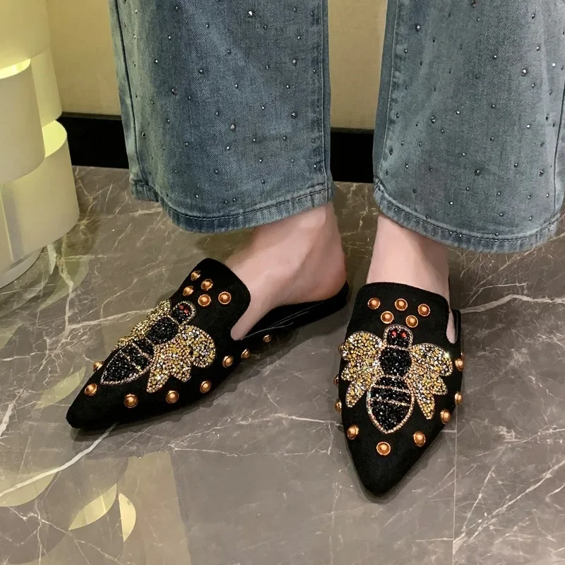Solid Color Women's Summer Sexy Pointed Toe Mules Outdoor Casual Party Dress Slippers slippers sandals women slippers solid color sandals