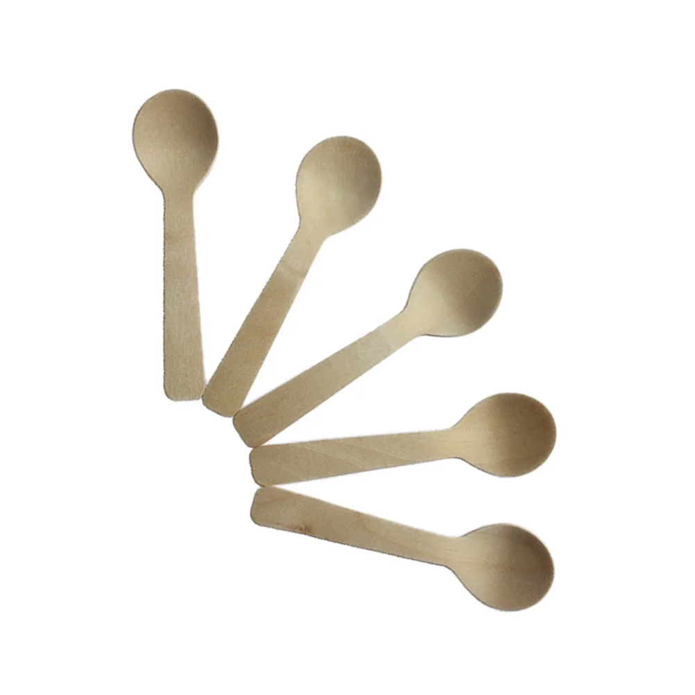 100 Pcs Square End Spoon Disposable Cutlery Tableware Wooden Ice Cream Dessert Spoons Bamboo Scoop