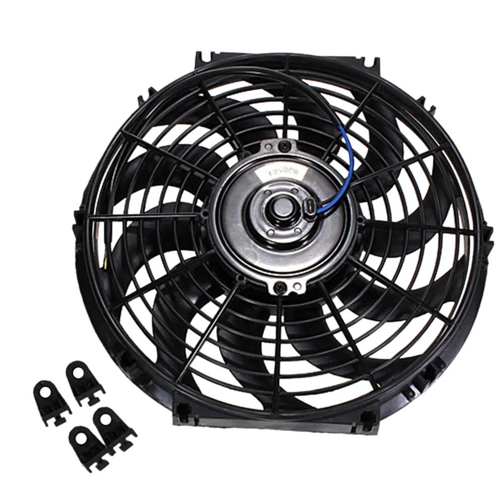 

Universal 12 Inch 12V 80W 2100RPM Car Air Conditioning Electronic Cooling Slim Fan CURVED Blade Electric Cool Kit