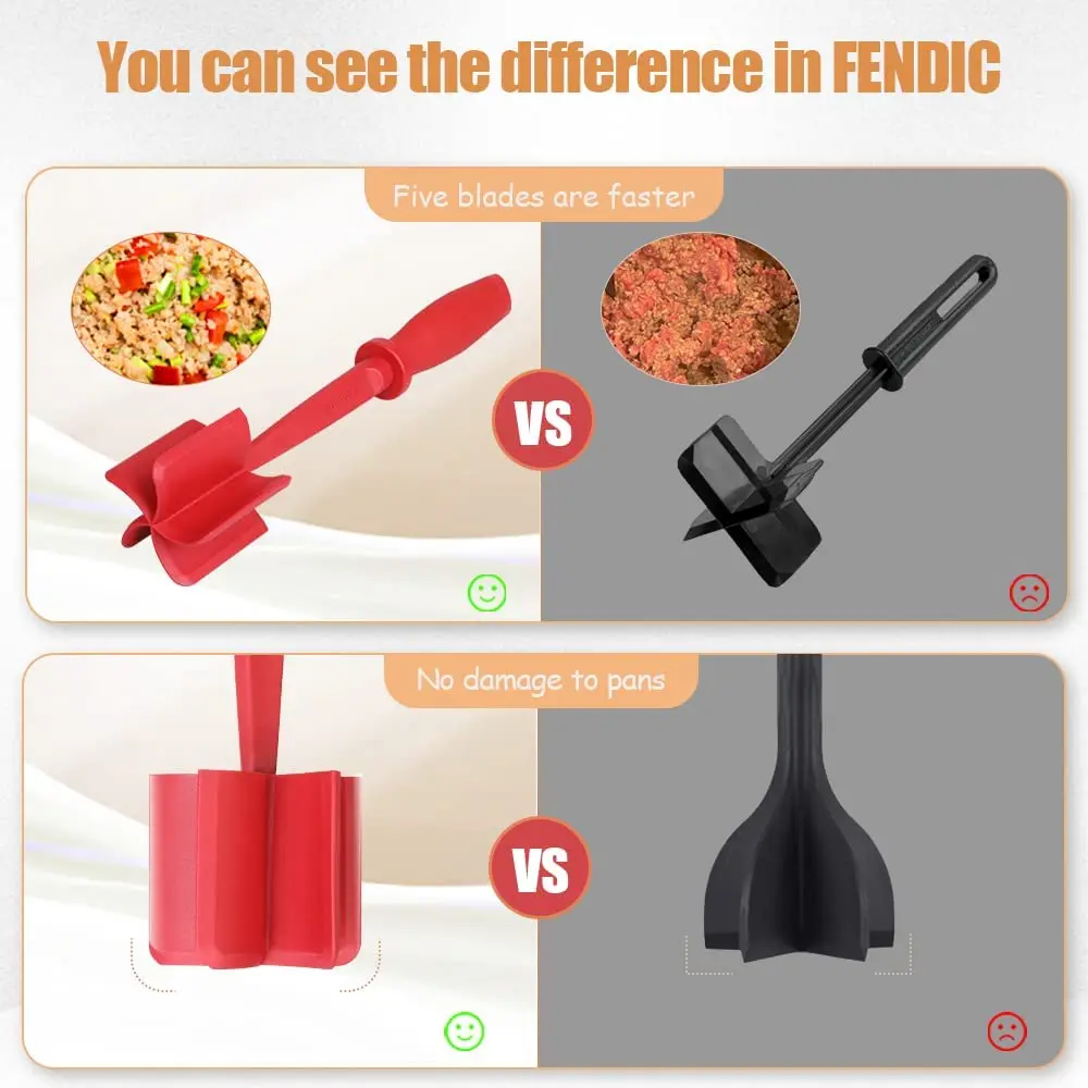 FENDIC Meat Chopper, Heat Resistant Hamburger Chopper, Non Stick Nylon Meat  Chopper for Ground Beef, Hamburger meat, Ground Turkey, Ground Beef