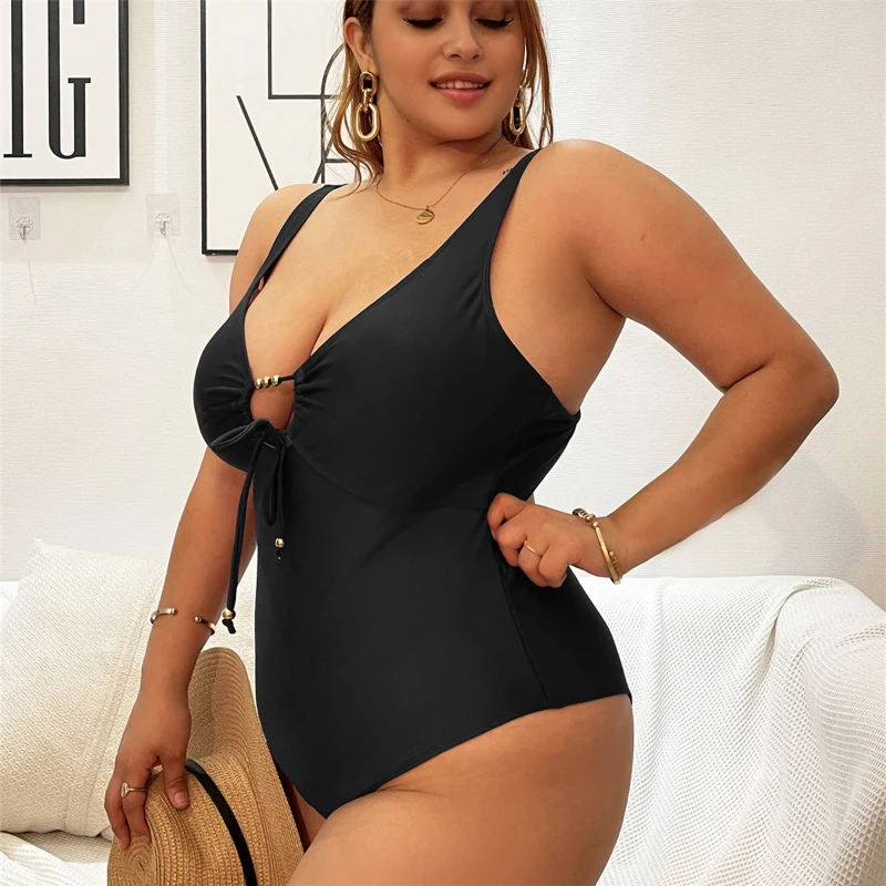 Swimwear Women Sexy One Piece Swimsuits Deep-v Beach Wear Shoulder Solid Plus Size Bathing Suit Summer Micro Bikini XXXL