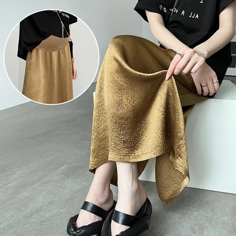 Spring Autumn Maternity Dobby Belly Skirts Back Split High Waist Pregnant Woman Belly Skirts Elegant Pregnancy Party Skirt 88cm