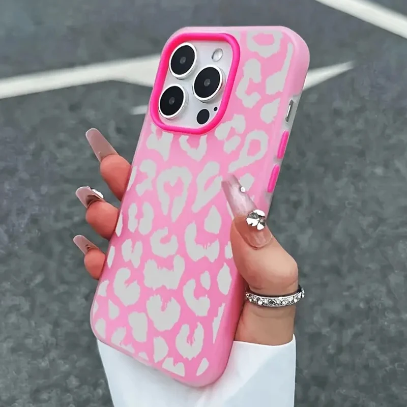 Gray Leopard Print Jelly Color Shockproof Transparent Phone Case