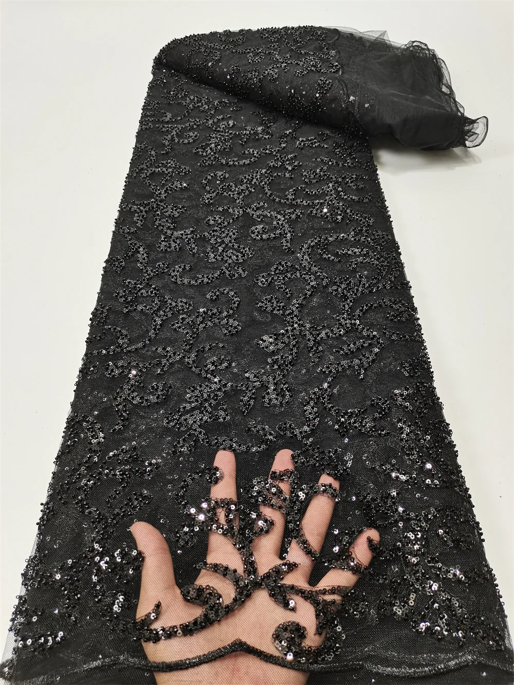 Black Beaded Sequinned Lace Gillian