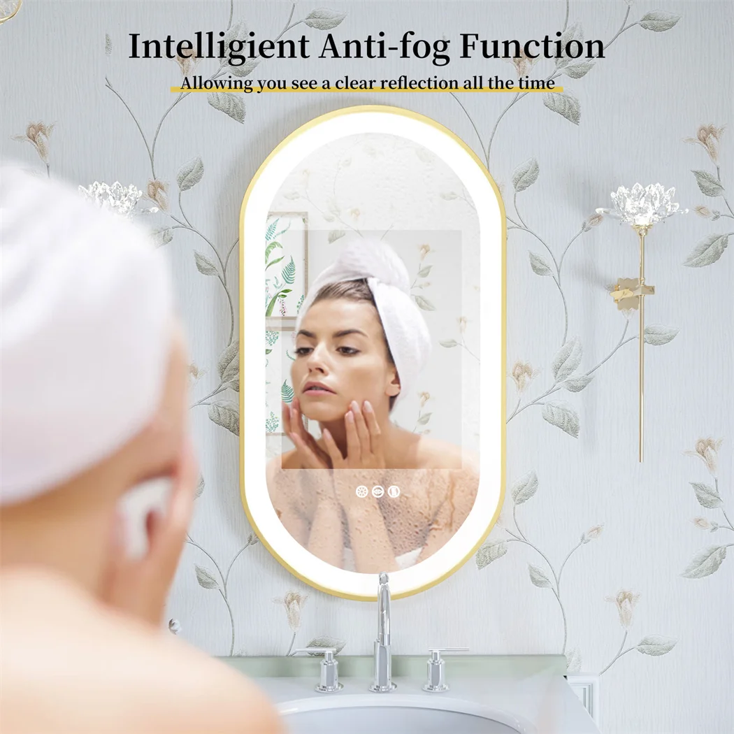 LUVODI Luxury Oval Led Illuminated Bathroom Mirror Gold Aluminum Frame with Demister Pad 6