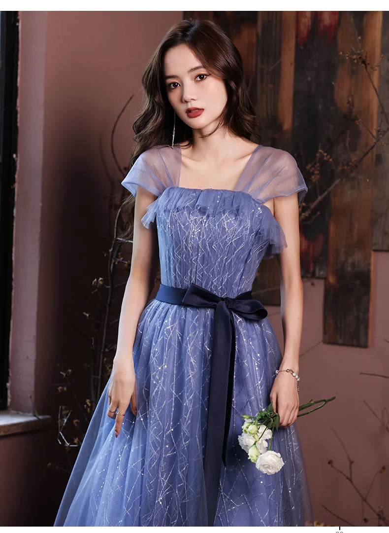 Blue Evening Dresses For Women Elegant Shoulder Straps A-Line Floor-Length Long Prom Gown For Graduation Party long evening gowns