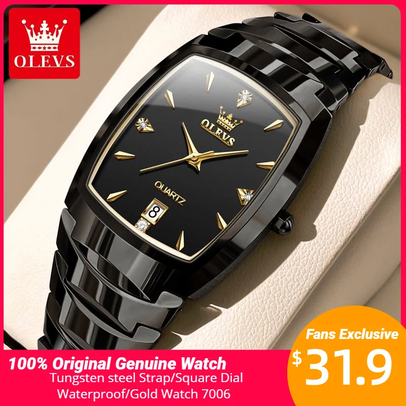 Olevs Relógio Quartz para Homens Tungsten Steel Strap Relógio de Pulso de Luxo Relógio Calendário Masculino Original 7006 Novo