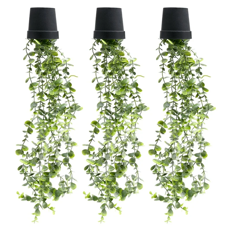 

HOT SALE Fake Plants Artificial Eucalyptus Fake Potted Hanging Greenery 3 Pack Eucalyptus Greenery Vines In Pot For Home Indoor