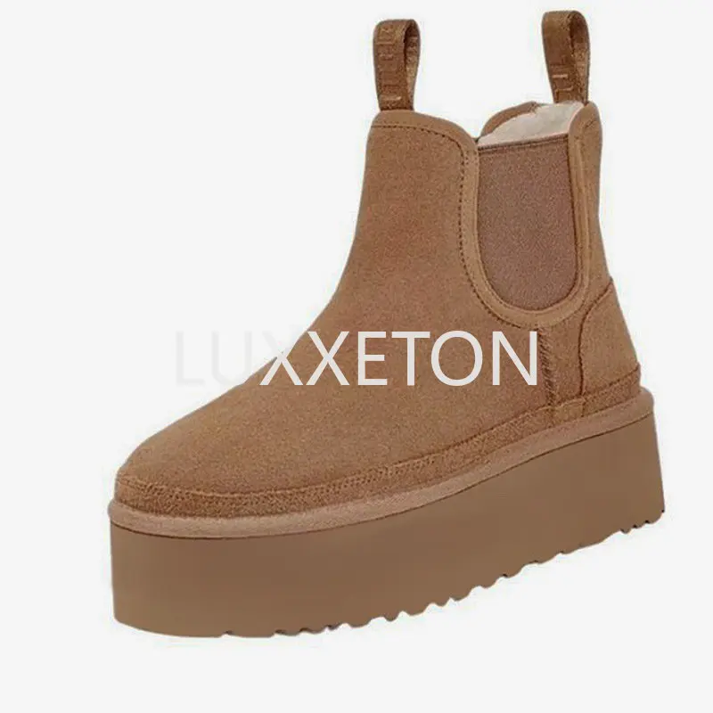 

Новинка 2023, замшевые короткие ботинки, женские ботинки с низким голенищем, модные повседневные ботинки на толстой подошве, плюшевые теплые ботинки из хлопка, большие ботинки 35-42