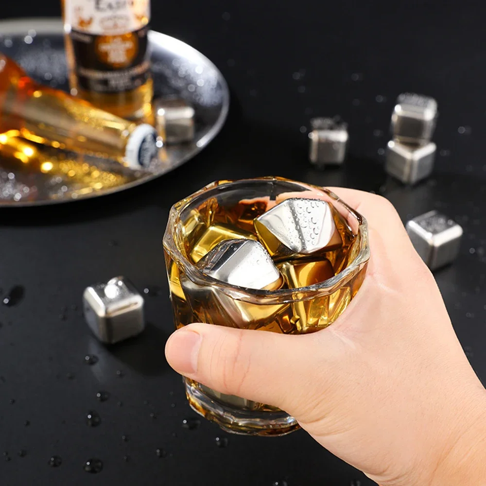 4/6/8 Pcs Reusable Ice Cubes Stainless Steel Chilling Stones for Whiskey Wine Keep Cold Longer Ice Cubes Wine Cooling Bar Tool