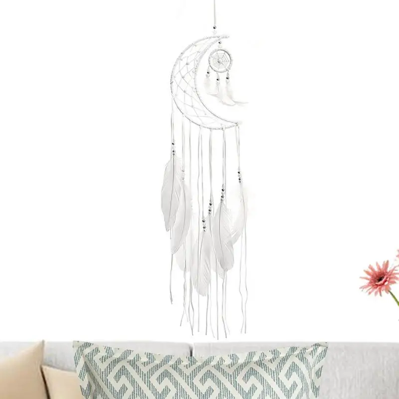 

Handmade Dream Catcher Moon Feather Bead Hanging Decoration Ornament Gift Colorful Craft Dreamcatcher Wind Chimes Art Pendant