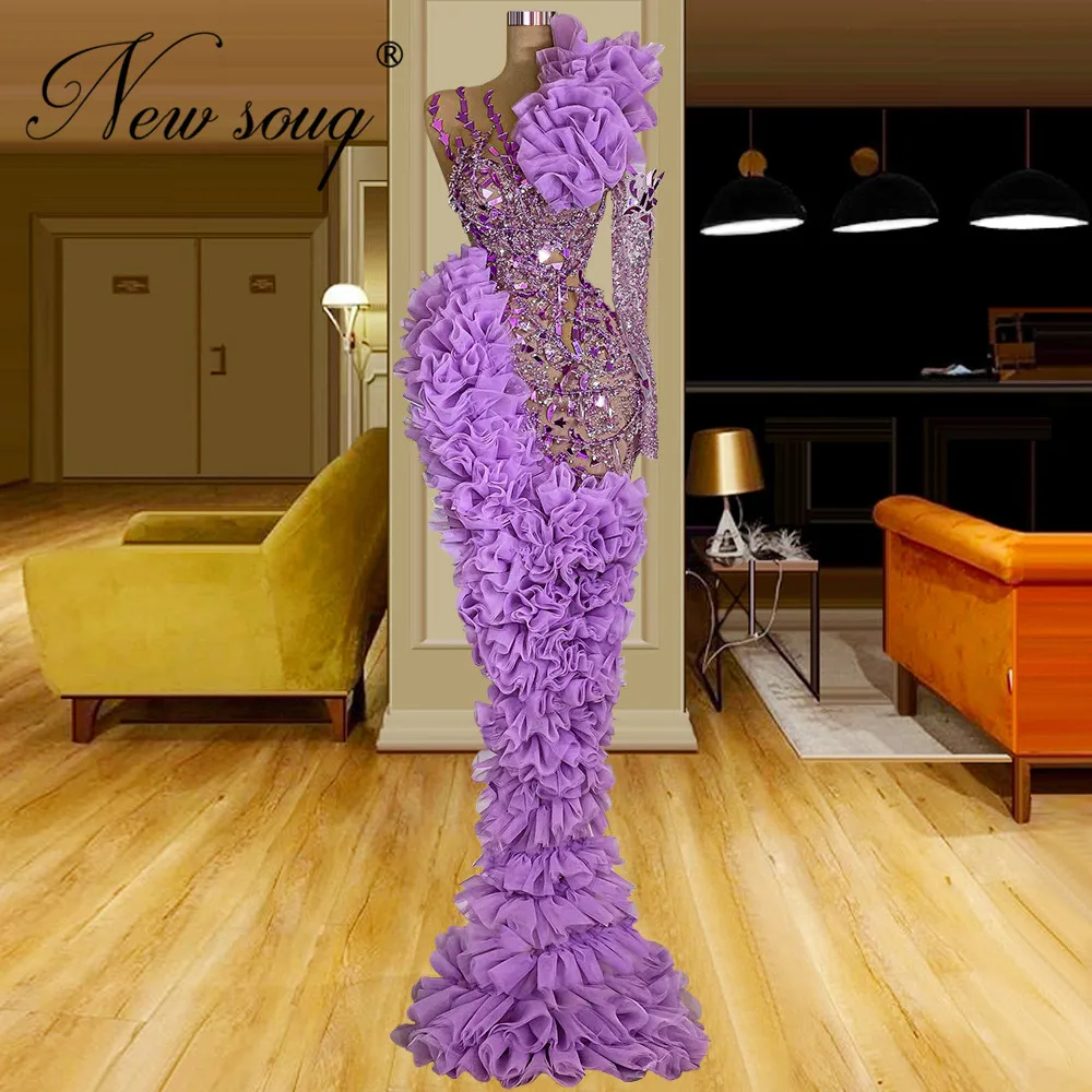 

Purple Tiered Celebrity Pageant Dress 2022 Turkish Dubai Mermaid Evening Dress One Shoulder Illusion Red Carpet Dress Customized