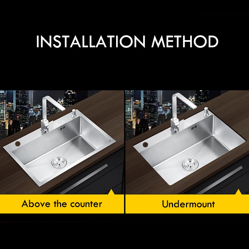 Kitchen Sink 304 Stainless Steel Kitchen Sink Topmount Or Undermount Single Bowl Wash Basin for Home Fixture With Drainage Accessories