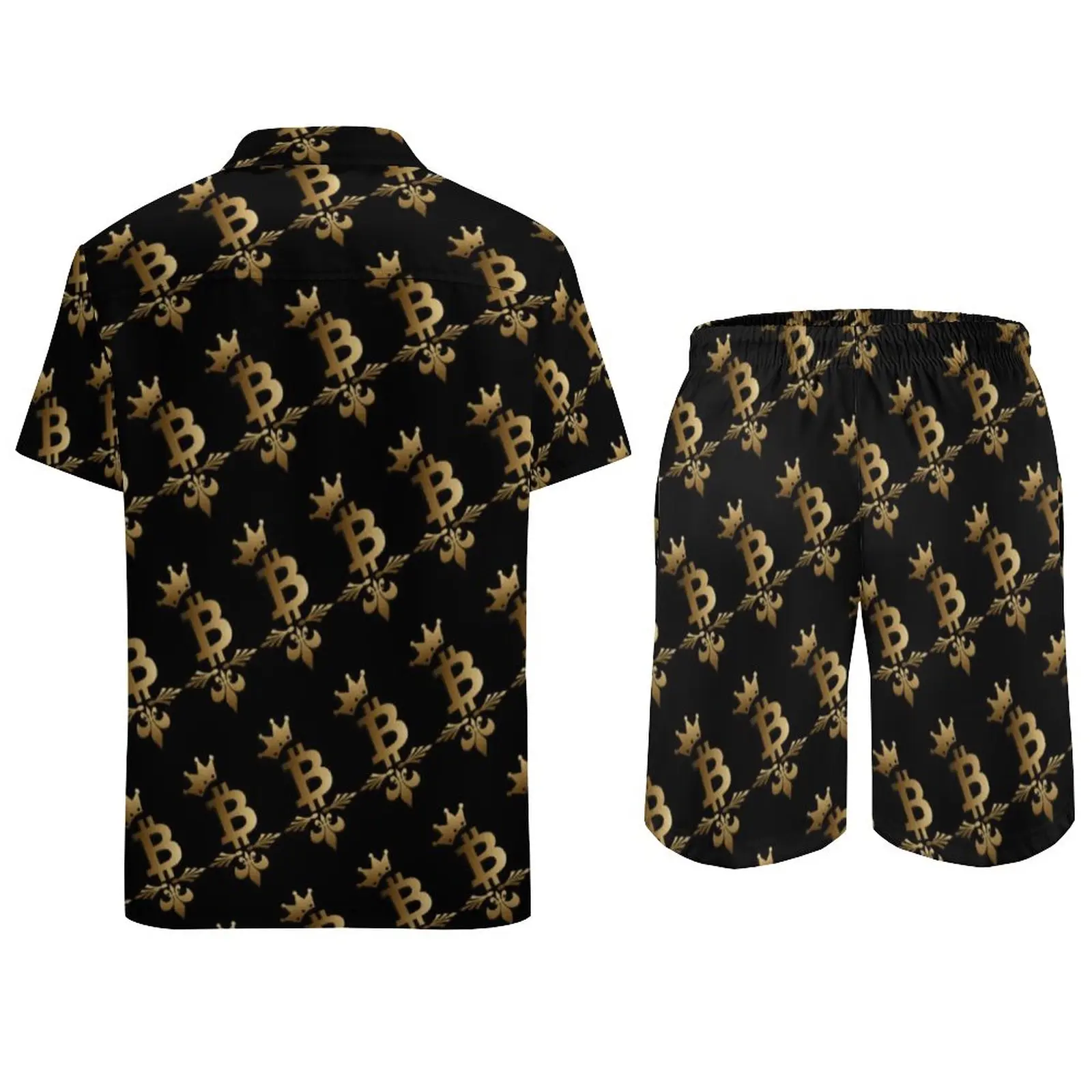 Golden Bitcoin Men Sets Blockchain Crypto Print Casual Shorts Beachwear Shirt Set Summer Funny Suit Short Sleeves Big Size 3