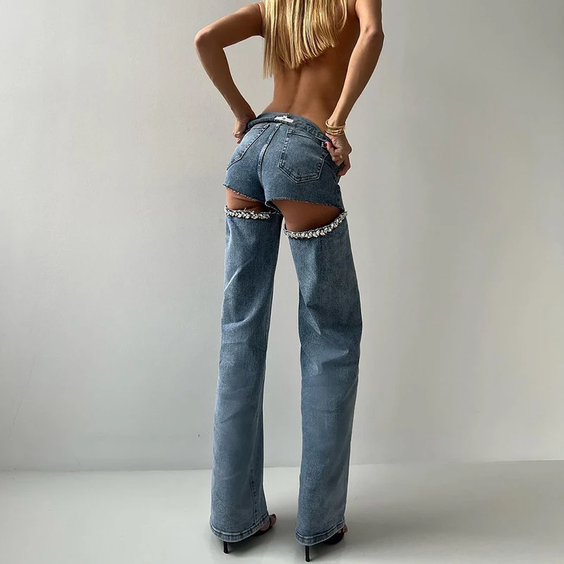 

Брюки женские джинсовые с вырезами, модные офисные штаны с завышенной талией, на молнии, свободные шикарные брюки из денима, весна 2024
