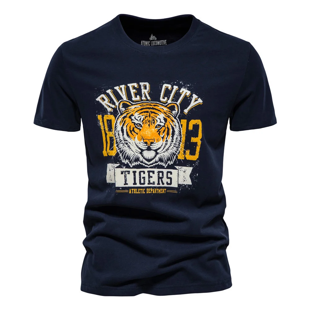 

Summer Animal Tiger Print T-Shirt Short Sleeve Men's Casual Bottoming Shirt Cotton Short-Sleeved