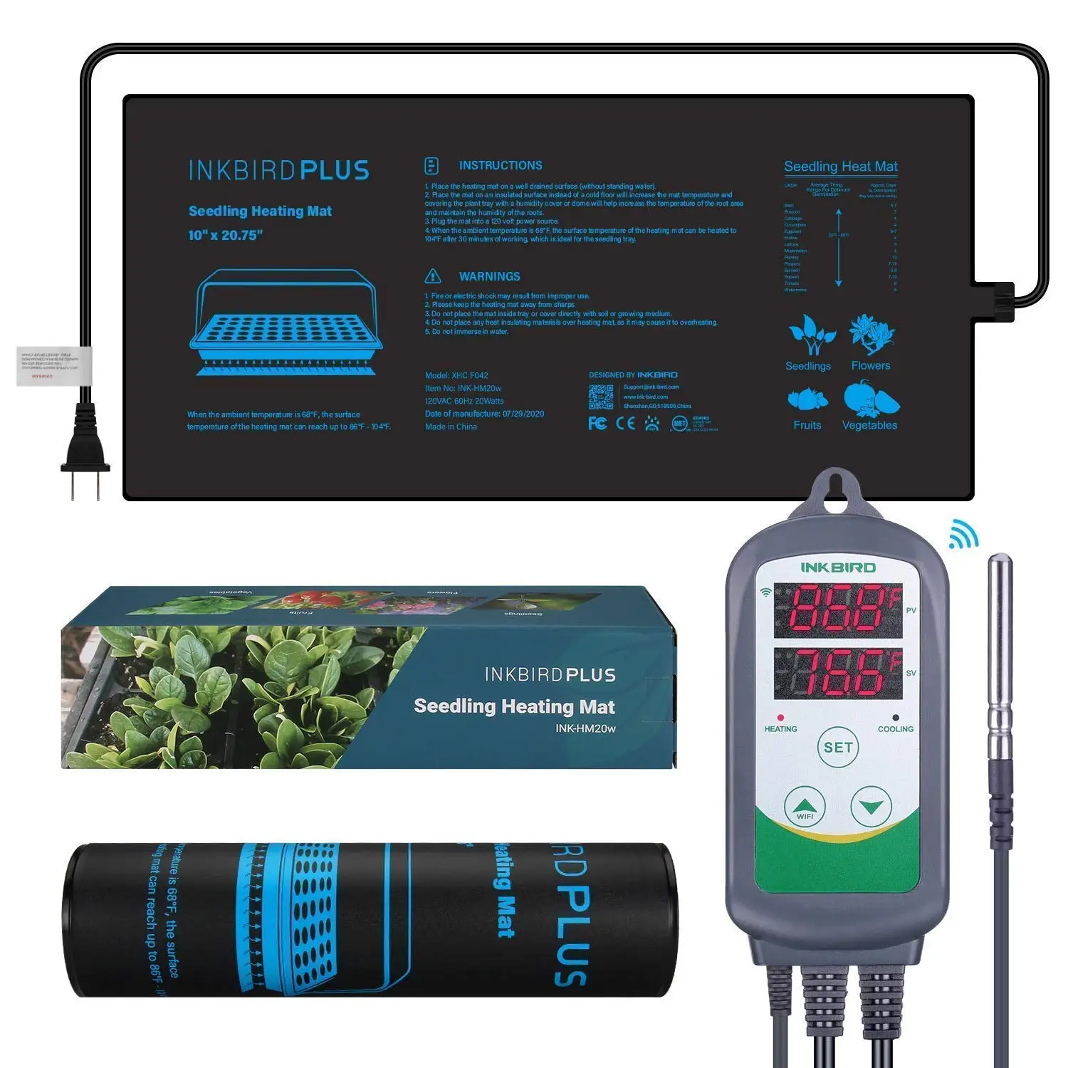 INKBIRD ITC-308-WIFI Digital Temperature Controller Thermostat Remote  Monitor and 10'' x 20.75'' Seedling Heating Mat Combo Set - AliExpress