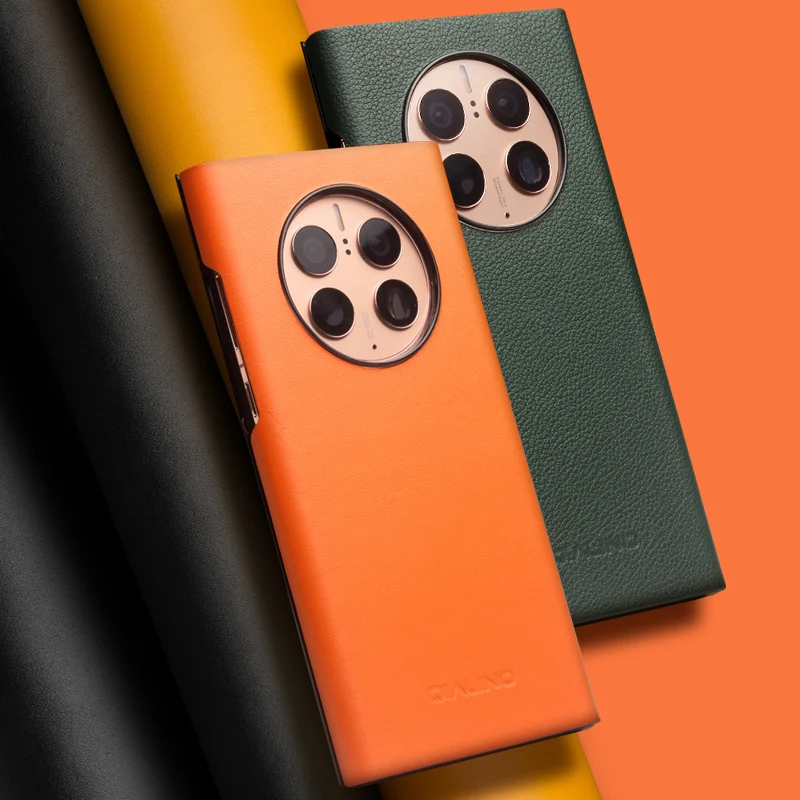 QIALINO Genuine Leather Flip Case for Huawei Mate 50 Ultra Light Luxury Phone Cover with Smart View Case for Mate 50 Pro