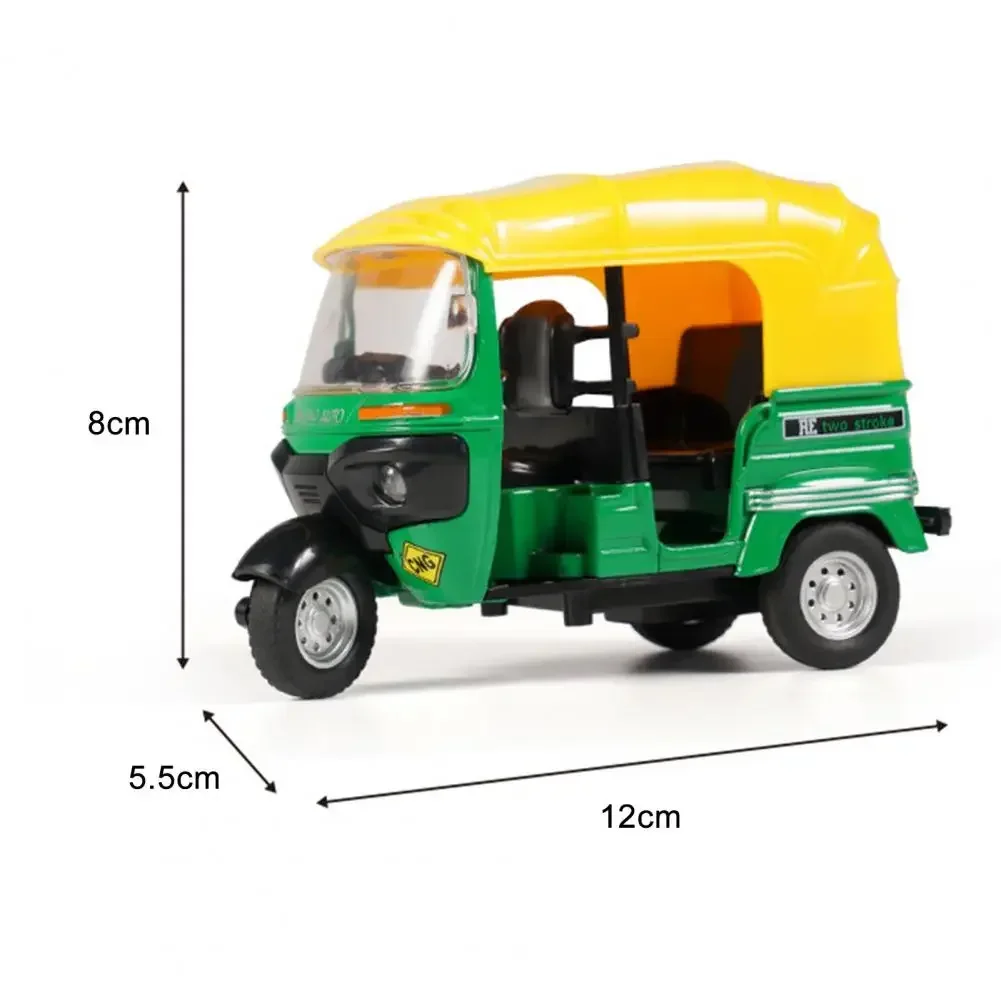 Mini Tricycle Retro Model Toys Alloy Plastic Simulation Three Wheeled Motorcycle Toy Diecast Autorickshaw for Kids Gifts