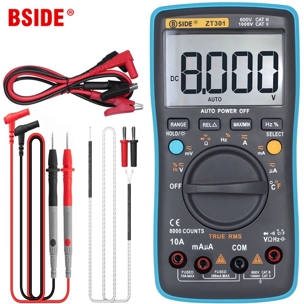 

BSIDE Digital Multimeter 8000 High precision True RMS Auto Range Ammeter Voltmeter Smart Capacitor Temperature NCV Ohm Hz Tester
