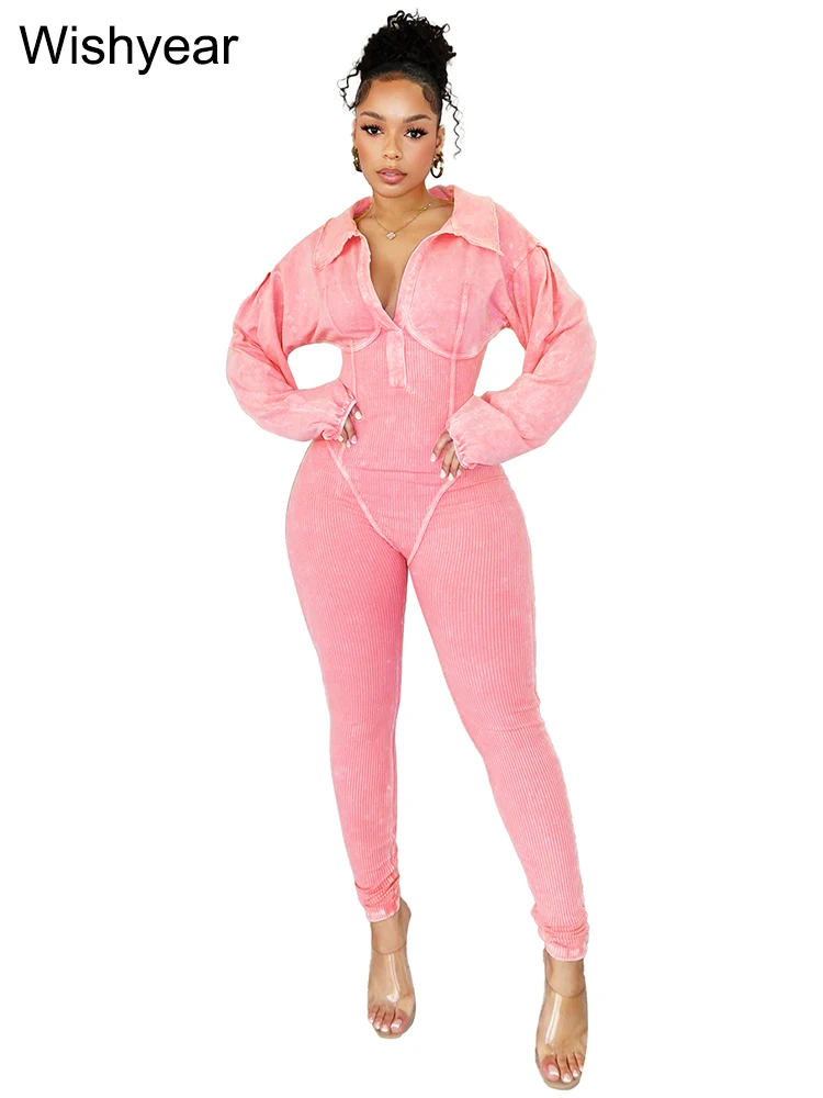 女性のためのエレガントなピンクのジャンプスーツ,タイトフィット,長袖