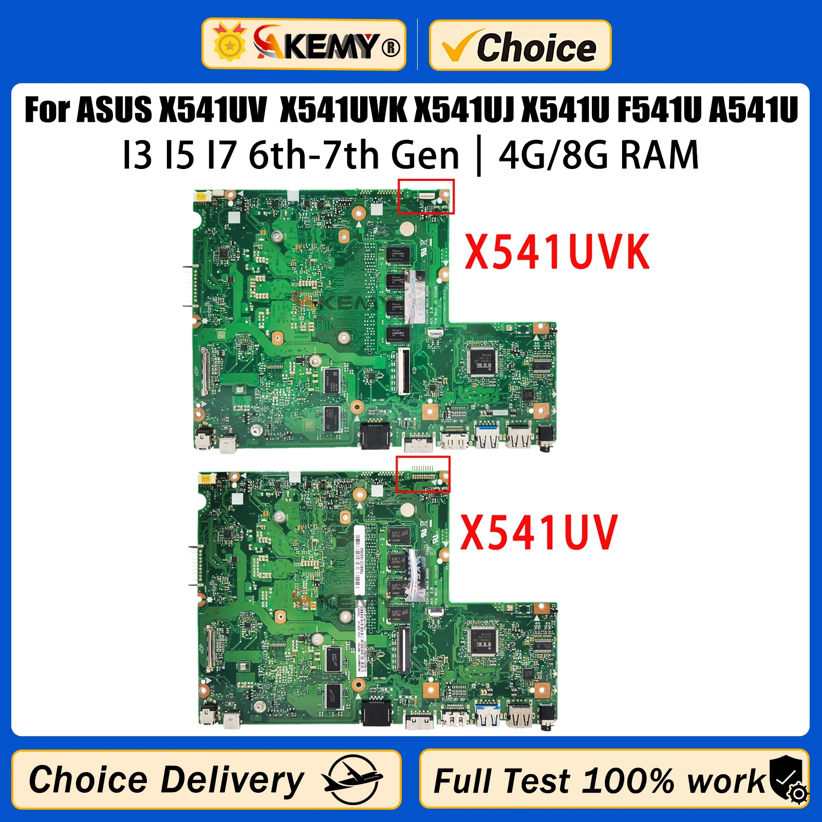 Материнская плата Akemy X541UV для ноутбука ASUS X541UVK X541UJ X541U F541U A541U, материнская плата I3 I5 I7 CPU GT920M 4 ГБ/8GB-RAM