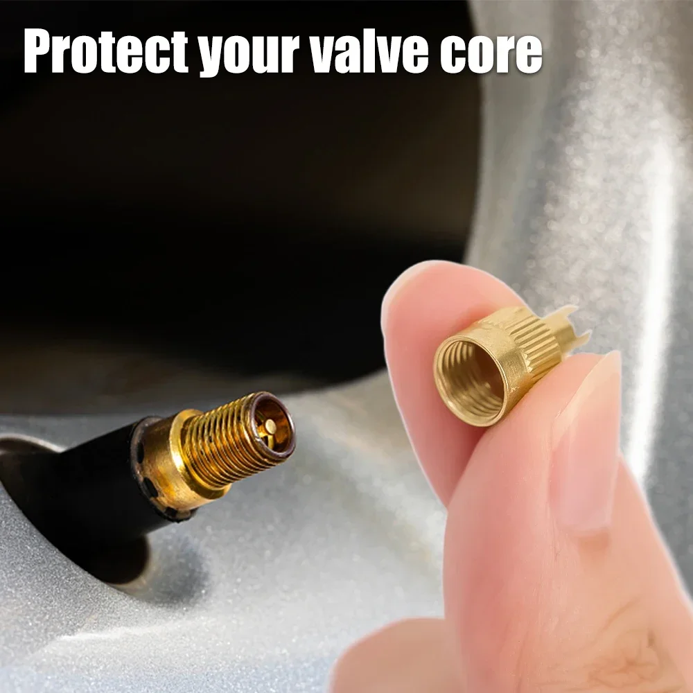10-Pack Copper Tire Valve Stem Caps with Built-In Core Removal Tool for Vehicles and Motorcycles
