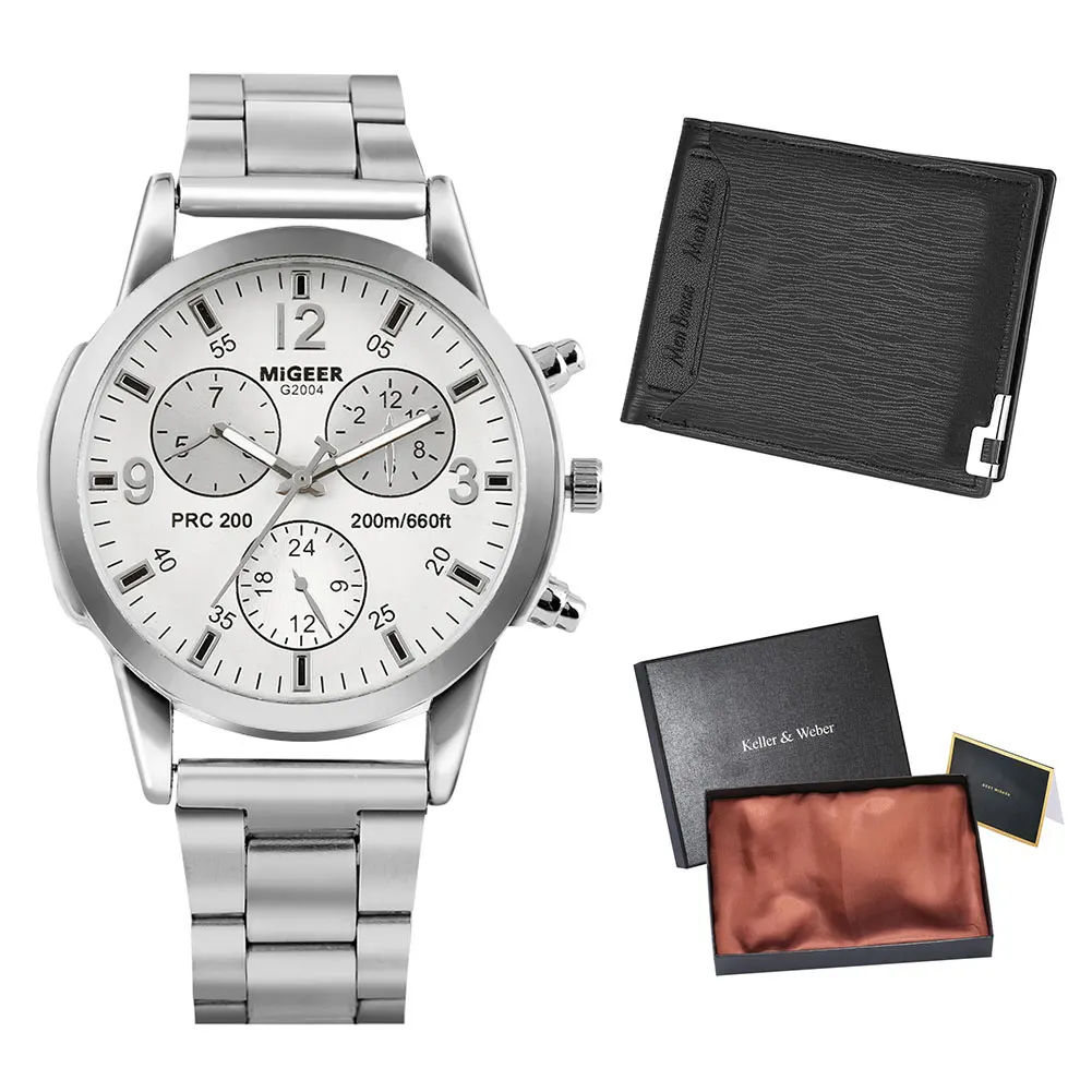 Coffret de montres à Quartz pour hommes, coffret cadeau avec boîte en acier inoxydable, Business, argent noir, classique, minimaliste