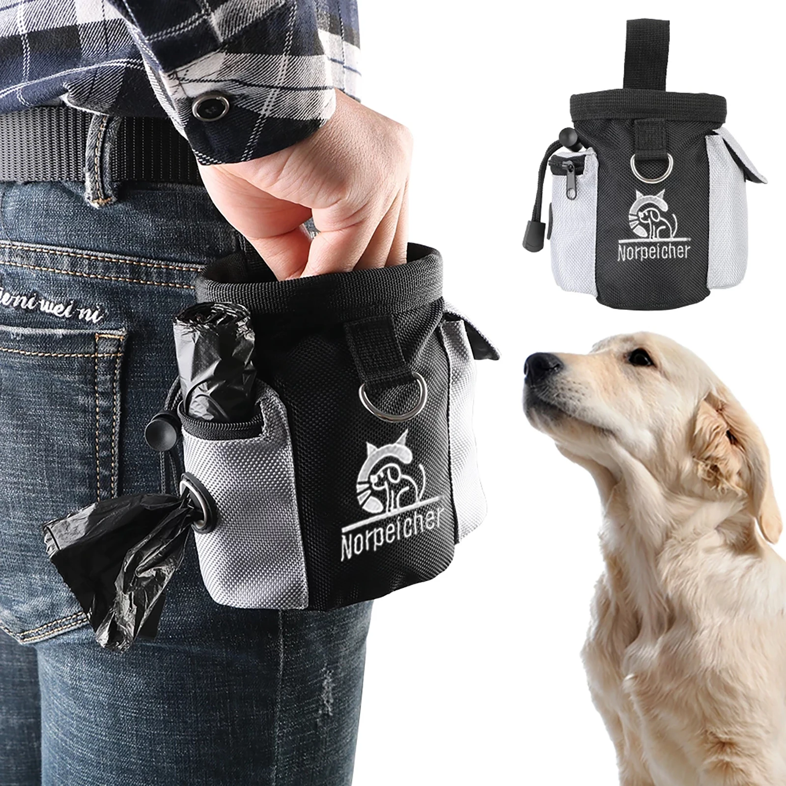 Bolsa de golosinas para perros para entrenamiento con dispensador de bolsas  de excrementos, contenedor de croquetas para mascotas en la cintura