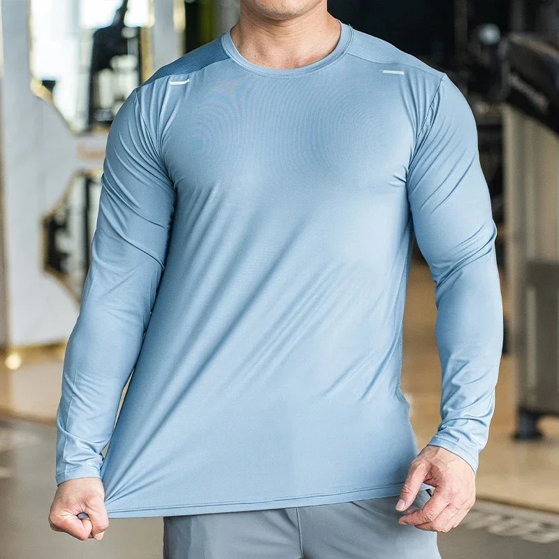 Men's Sports Fitness Long Sleeve Outdoor Badminton Quick Dry Training Shirt Casual Thin Running Top Bodybuilding Sportswear 5
