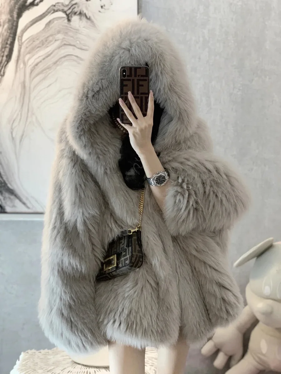 

Winter Jackets For Women 2023 Imitation Fox Fur Fur Coat Women Korean Version New Outerwears Faux Fur Coat Hooded Fur Jacket